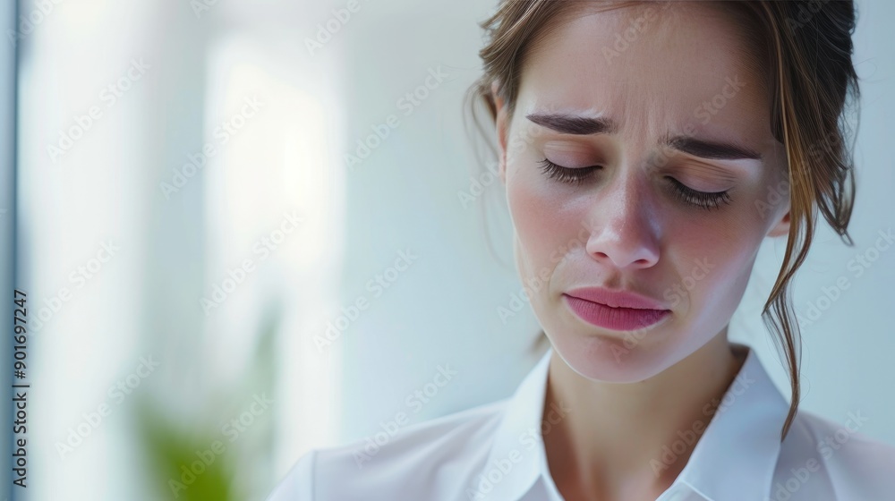 Gloomy Businesswoman in Neat Office, Emotional Distress Gloomy Businesswoman in Neat Office, Emotional Distress