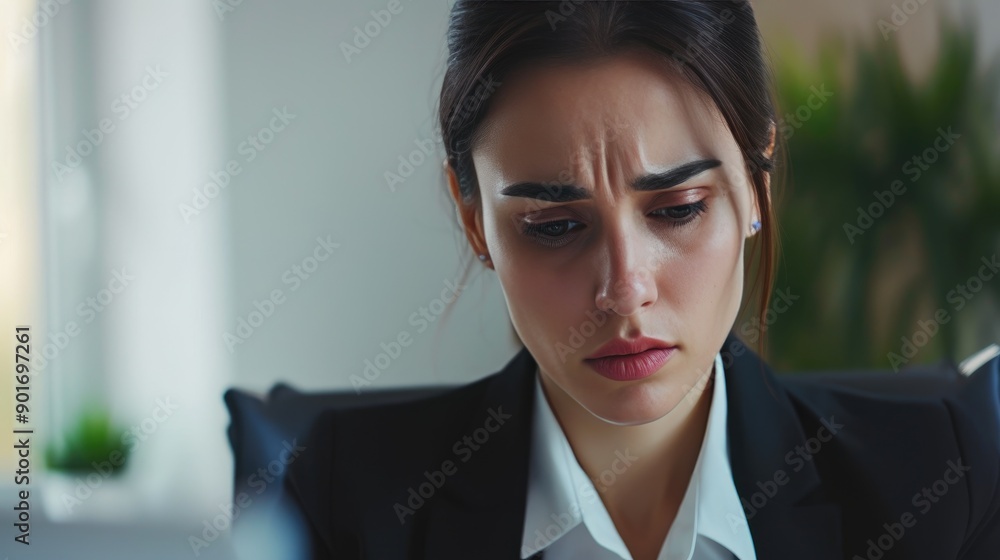 Sad Female Worker in Chic Office Space, Emotional Breakdown Sad Female Worker in Chic Office Space, Emotional Breakdown