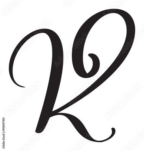 Hand drawn vector calligraphy letter K. Script capital font logo. Handwritten brush style flourish