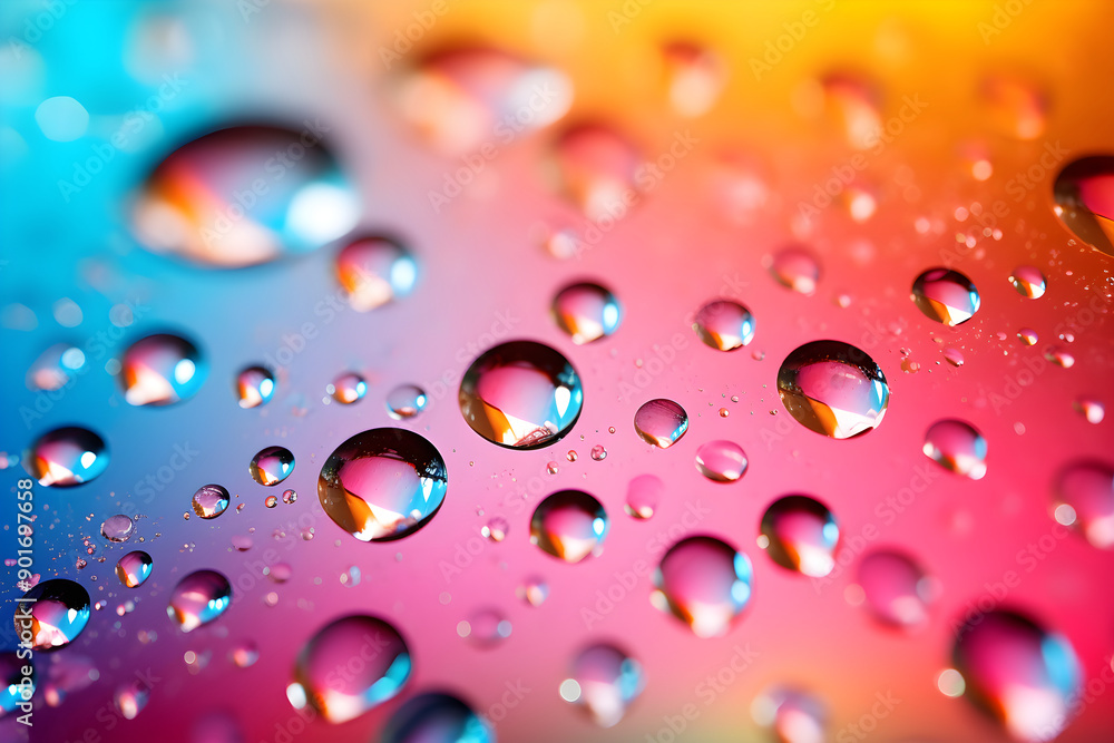 Transparent drops of water, rain on a multi-colored rainbow background, close-up Beautiful template for wallpapers, backdrops and backgrounds. Transparent drops of water, rain on a multi-colored rainbow background, close-up Beautiful template for wallpapers, backdrops and backgrounds.