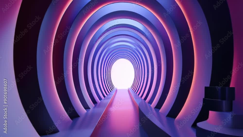A captivating, otherworldly corridor bathed in a bright spectrum of blue and purple tones. A captivating, otherworldly corridor bathed in a bright spectrum of blue and purple tones.