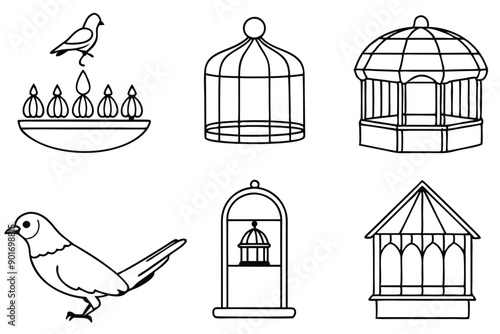 Aviary bird line art illustration