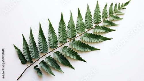A single, intricate fern leaf on white backgrounds