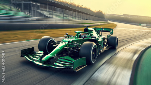 Dynamic Grass-Green F1 Supercar in Motion on Racetrack