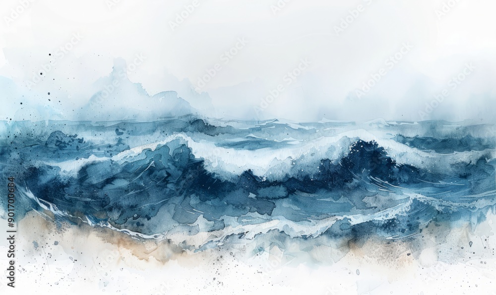 Abstract windy seascape in watercolor on white. Abstract windy seascape in watercolor on white.