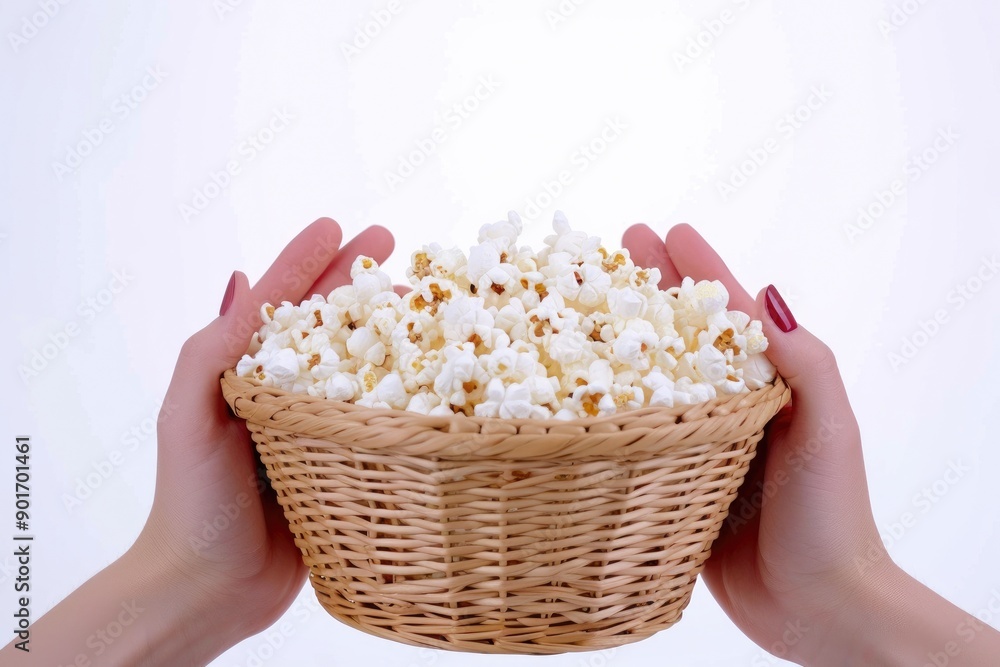 Close-Up of Hands Holding a Popcorn Basket Close-Up of Hands Holding a Popcorn Basket