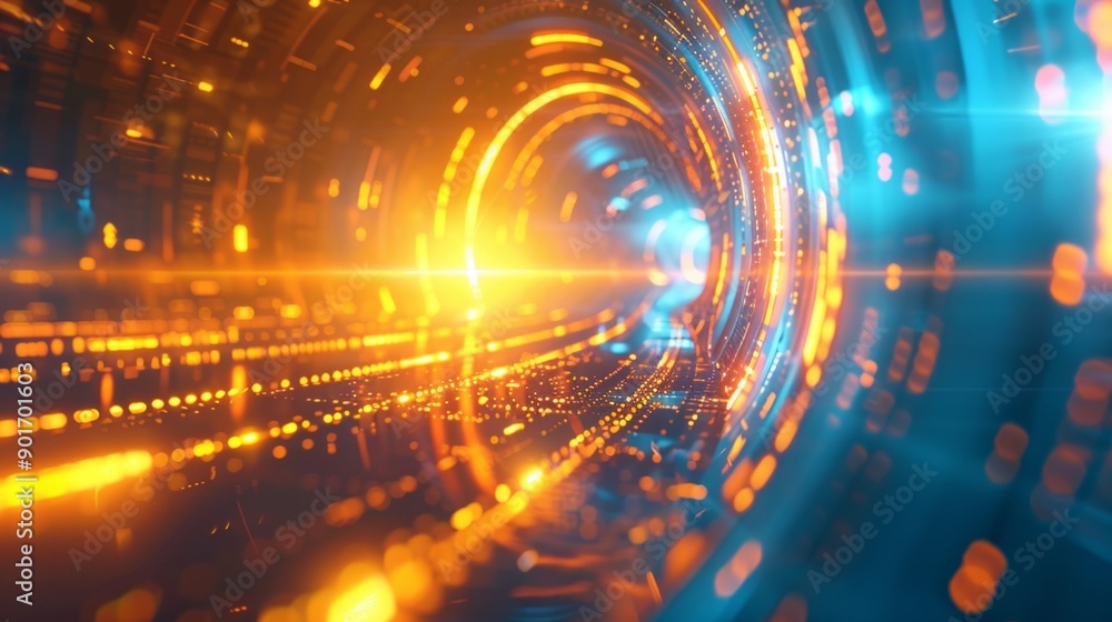 Brighter golden atmosphere, virtual space. Sci-fi elements, futuristic virtual elements, blue gradient background Brighter golden atmosphere, virtual space. Sci-fi elements, futuristic virtual elements, blue gradient background
