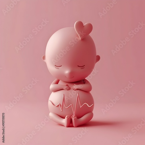 Cute 3D Illustrated Fetal Heartbeat in Minimalistic Pink Design photo