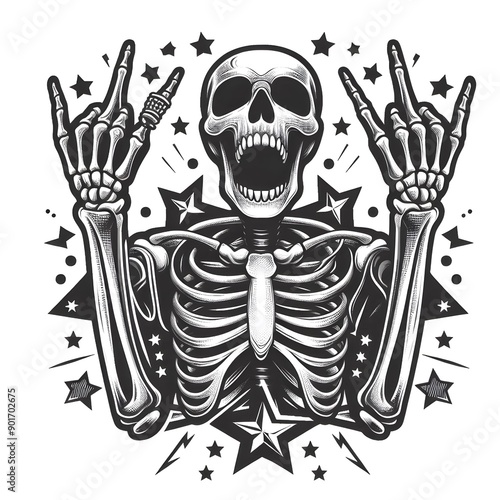 Rock and Roll Skeleton with Stars