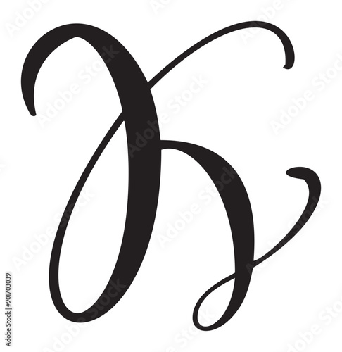 Hand drawn vector calligraphy letter capital K. Script font logo initials. Handwritten brush style flourish