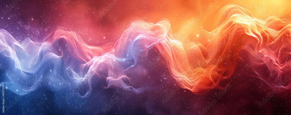 Abstract cosmic light with stars and waves in watercolor on white. Abstract cosmic light with stars and waves in watercolor on white.