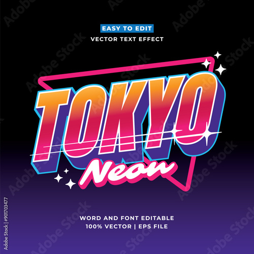 Retro Tokyo Japan 3D vector cartoon style editable text effect. Vector logo icon