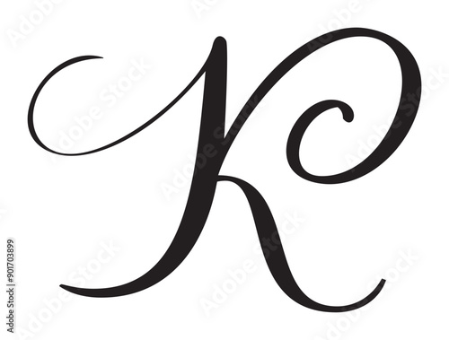 Vector calligraphy hand drawn letter K icon logo. Script font. Handwritten brush style