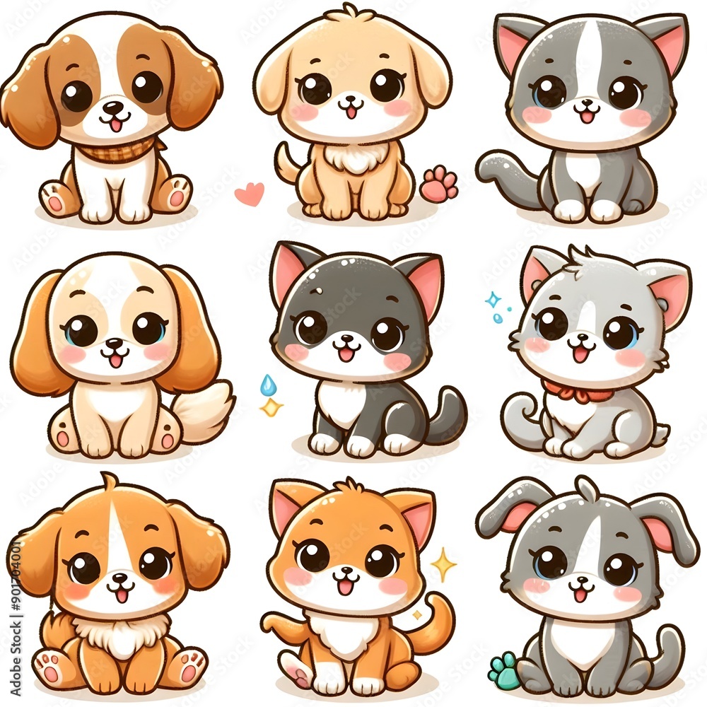Cute Cartoon Puppies and Kittens Set Cute Cartoon Puppies and Kittens Set