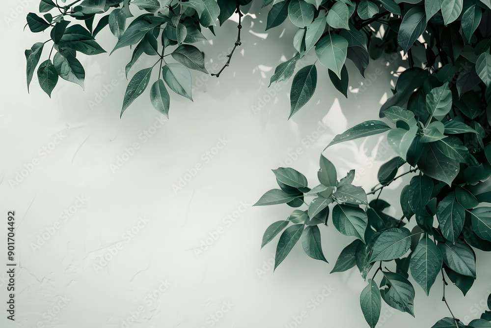 Frame of green leaves on a white background. Design a banner template for advertising, summer cards, invitations, posters with place for text Frame of green leaves on a white background. Design a banner template for advertising, summer cards, invitations, posters with place for text