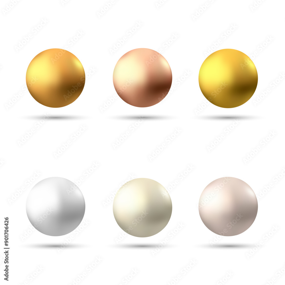 Vector illustration, set of realistic pearls isolated on a transparent background. Gold and Silver balls. Eps 10 Vector illustration, set of realistic pearls isolated on a transparent background. Gold and Silver balls. Eps 10