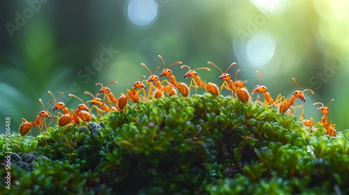 Colony of Formica polyctena ants uncovering a mysterious artifact that enhances their collective memory and problemsolving abilities photo