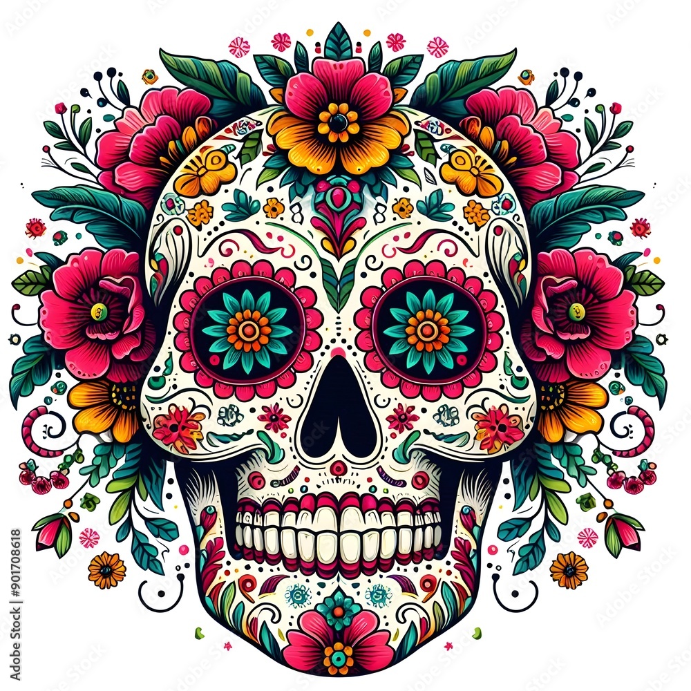 Sugar Skull with Floral Wreath - Day of the Dead Decoration Sugar Skull with Floral Wreath - Day of the Dead Decoration