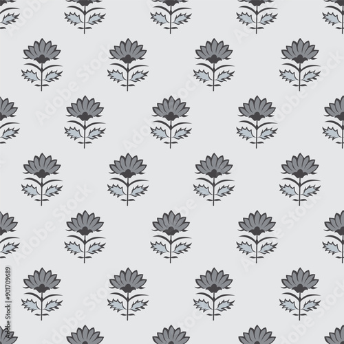 Indian Ajrakh Floral Booti design Allover Seamless Repeat Pattern For Block Print
