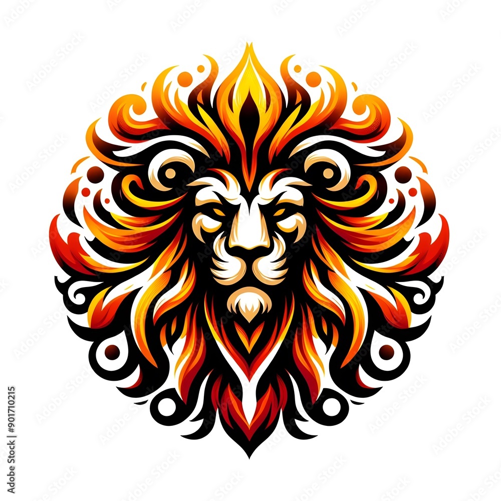 Fiery Lion Head with Ornate Flames Fiery Lion Head with Ornate Flames