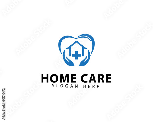 Home logo with hand care. Care house logo design art. Icon. Building. premium. Business logo. Medical. Care. Real estate. Home care logo design.