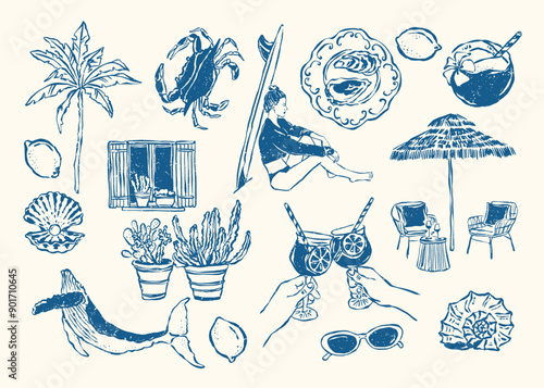 Minimalist Dolce Vita vector illustration collection. Art for greeting cards, wedding invitations, poster design, postcards, branding, logo design, background. Matisse style.	