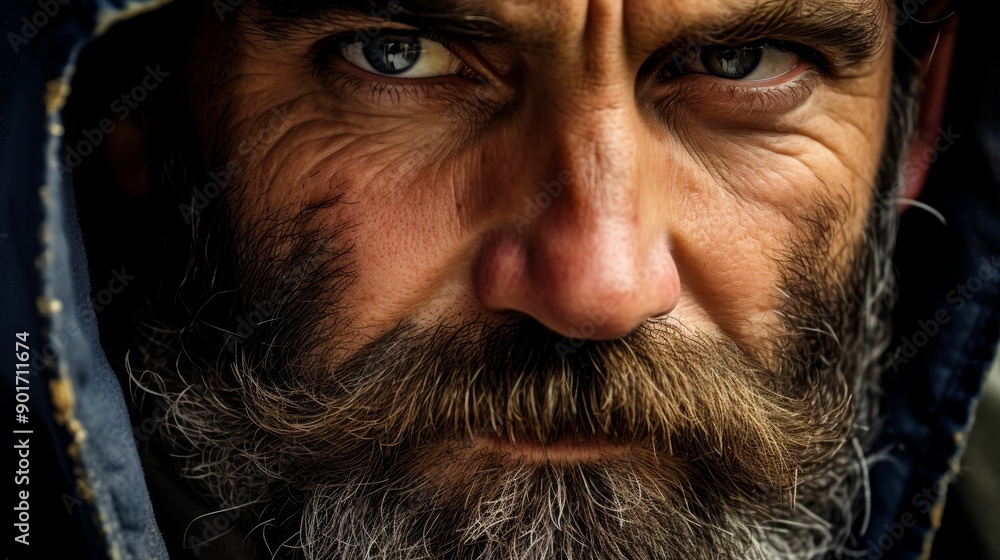 Detailed close up portrait of a middle aged man with a focused and attentive gaze Detailed close up portrait of a middle aged man with a focused and attentive gaze