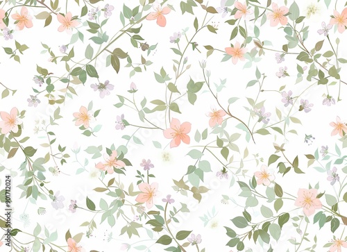 A floral pattern with pink flowers and green leaves