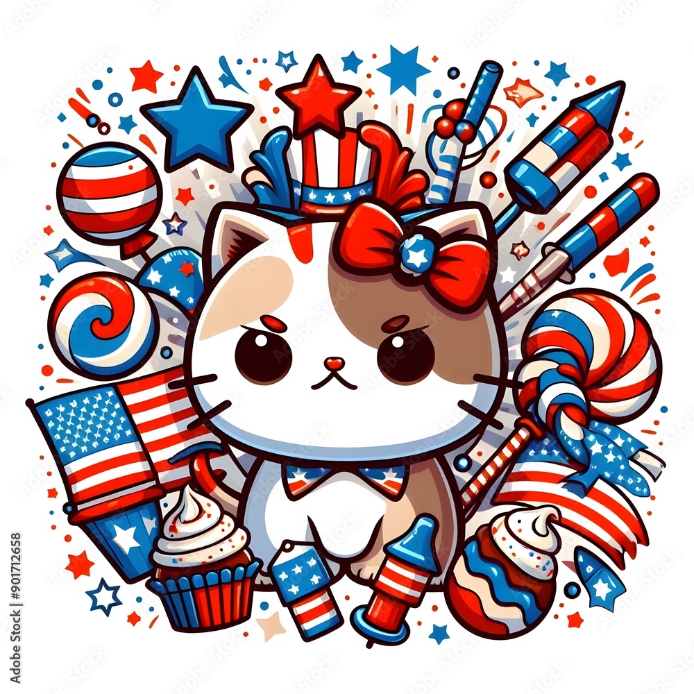Patriotic Cat Cartoon Illustration Patriotic Cat Cartoon Illustration