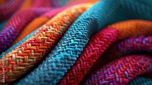 A Close-up Shot of a Cyber-ethnic fabric, woven diverse threads photo