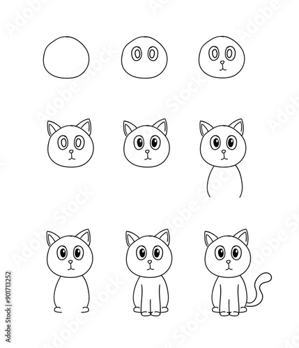 How to draw a cat easy step by step drawing tutorial for children, kid's drawing book