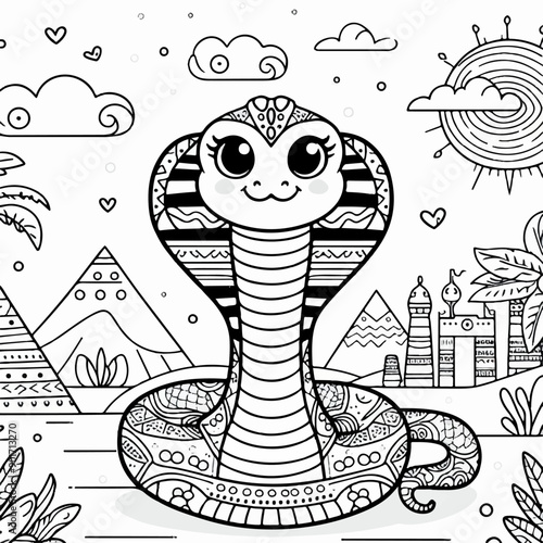 King Cobra Egyptian culture style coloring page for kids