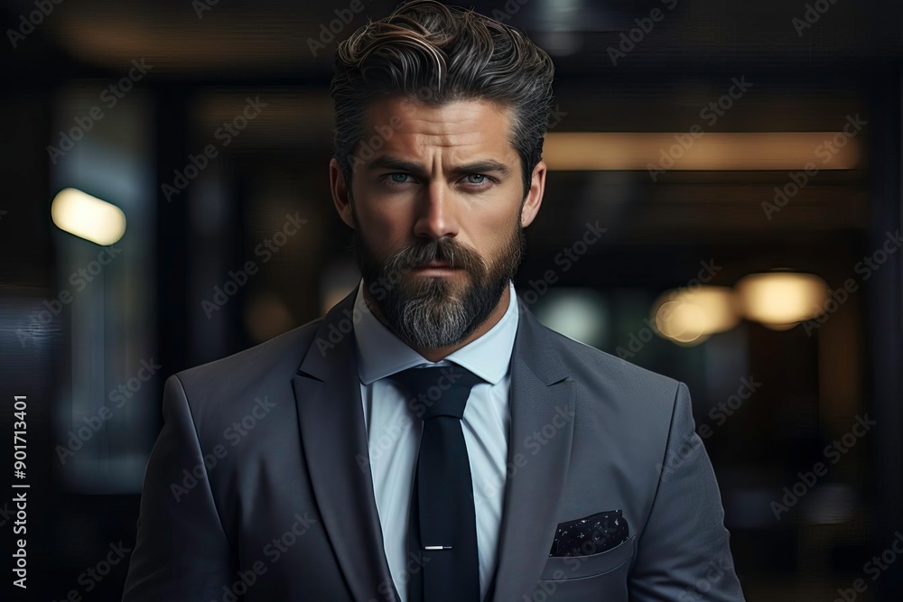 Confident businessman in a stylish suit poses with a serious expression, exuding professionalism and charisma. Confident businessman in a stylish suit poses with a serious expression, exuding professionalism and charisma.