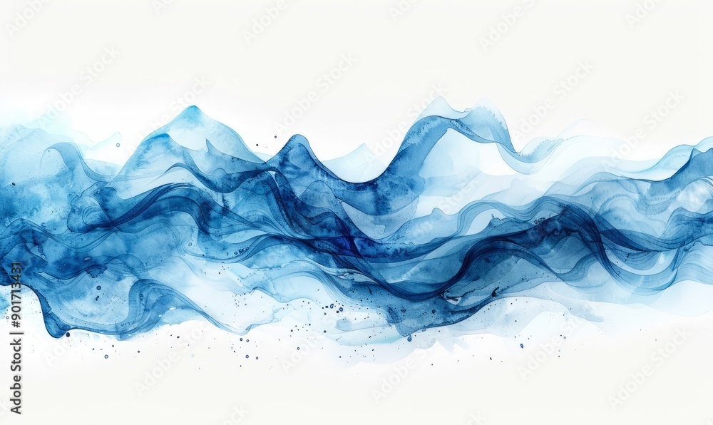 Abstract tidal waves in watercolor on a white background. Abstract tidal waves in watercolor on a white background.