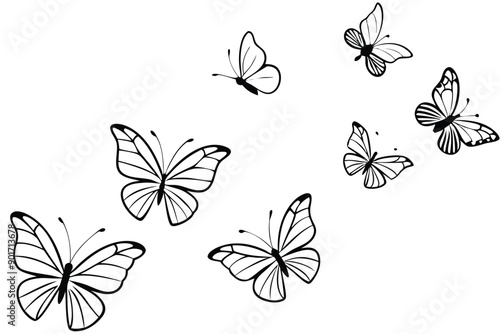Butterflies flying line art illustration