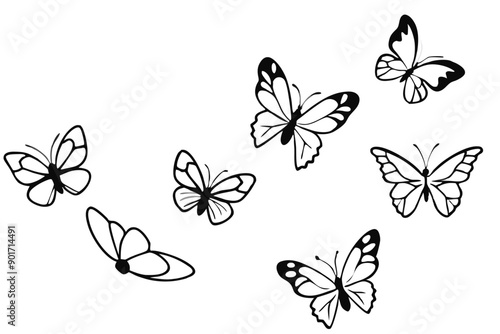 Butterflies flying line art illustration