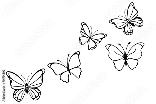 Butterflies flying line art illustration