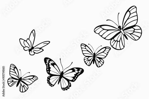 Butterflies flying line art illustration