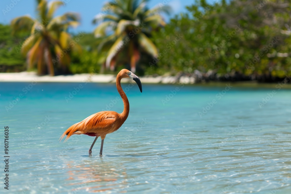 Fototapeta premium Flamingos in Tropical Lagoon