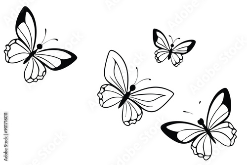 Butterflies flying line art illustration