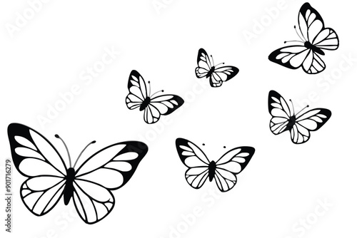 Butterflies flying line art illustration