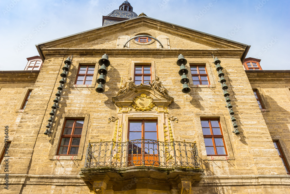 Bells on the facade of the town hall in Bad Langensalza, Germany