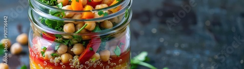 Wallpaper Mural A close-up of a mason jar salad with layers of quinoa, chickpeas, red bell peppers, and a lemon vinaigrette Torontodigital.ca