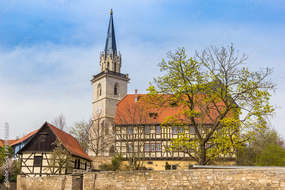 half timbered houses in front of the St. church in Bad Langensalza, Germany