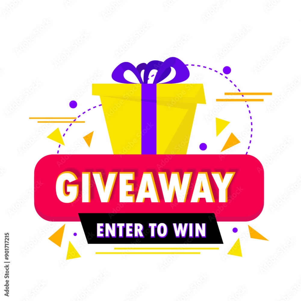 Fototapeta premium Giveaway, enter to win. Social media post template for promotion design or website banner. Win a prize giveaway. Gift box with modern typography lettering Giveaway. Giveaway gift concept for winners