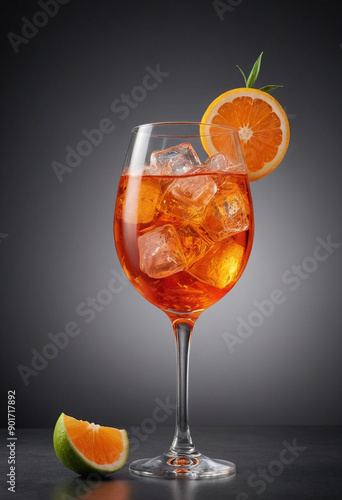 Minimal photorealistic of Aperol Spritz , vivid colors, plain solid background