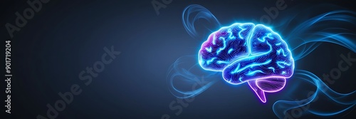 Futuristic glowing low polygonal colorful human brain. Neurology research, artificial intelligence concept. 