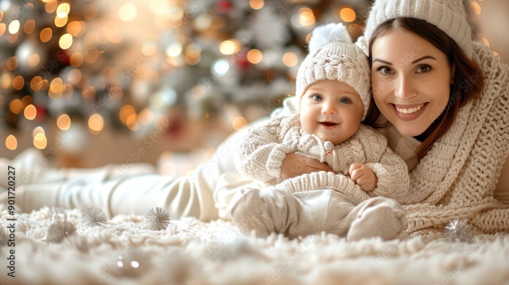 Mother and Daughter Smiling in Festive Christmas Setting Mother and Daughter Smiling in Festive Christmas Setting