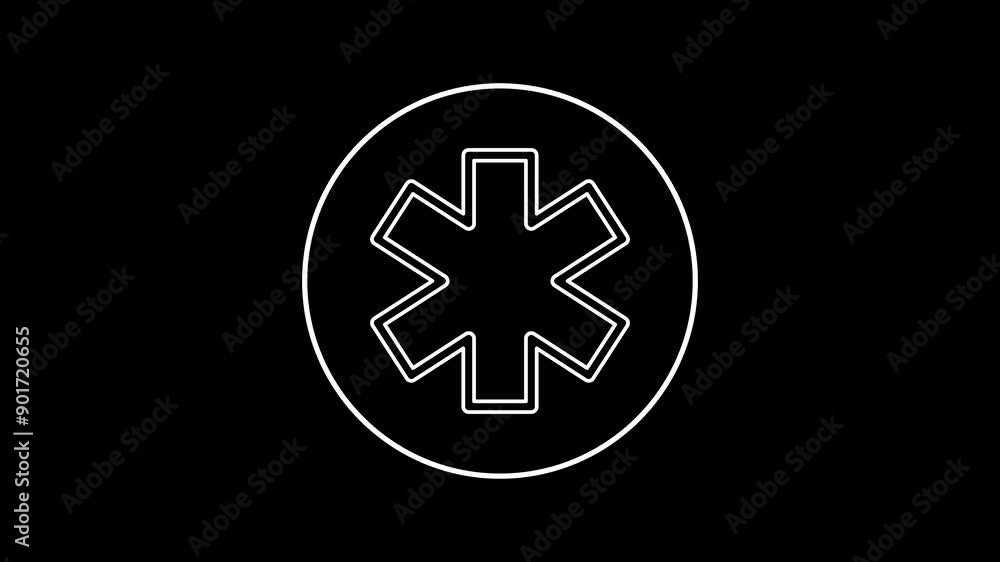 Line animation of emergency sign star icon. medical symbol. pharmacy concept Line animation of emergency sign star icon. medical symbol. pharmacy concept