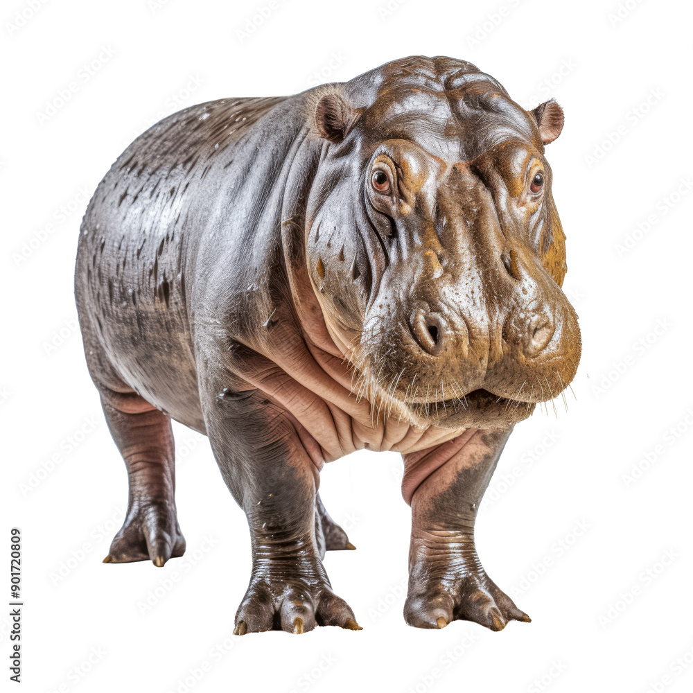 Fototapeta premium Nilpferd, Flusspferd (Hippopotamus amphibius), freigestellt vor transparentem Hintergrund, Generative AI